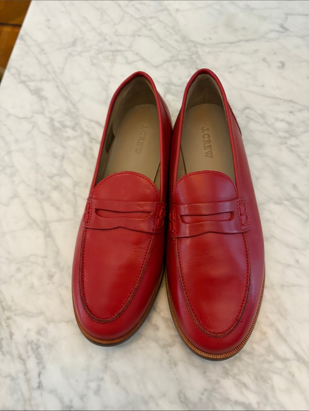 J. Crew Red Leather Penny Loafers